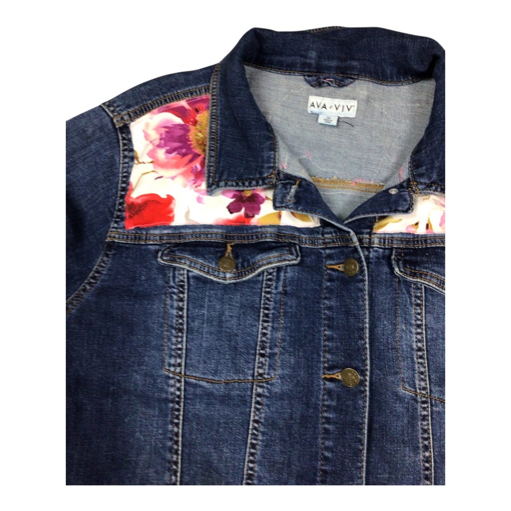 Upcycled Ava & Viv Floral-Accent Dark Blue Denim Jacket One of a Kind 3X - Picture 4 of 9